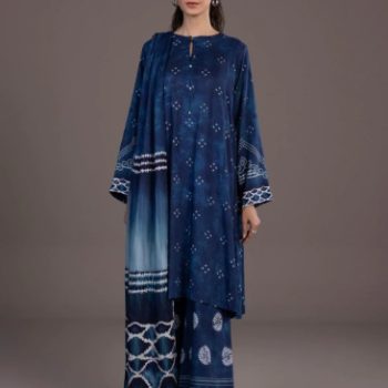 3 Piece Blue Printed Khaddar